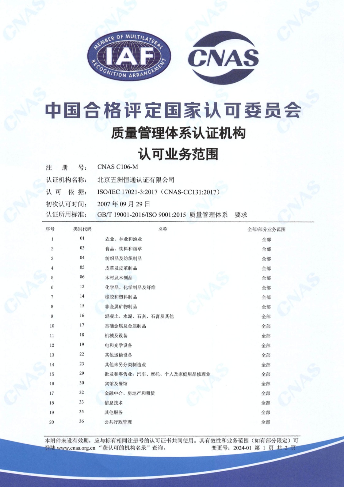 质量管理体系认可证书1